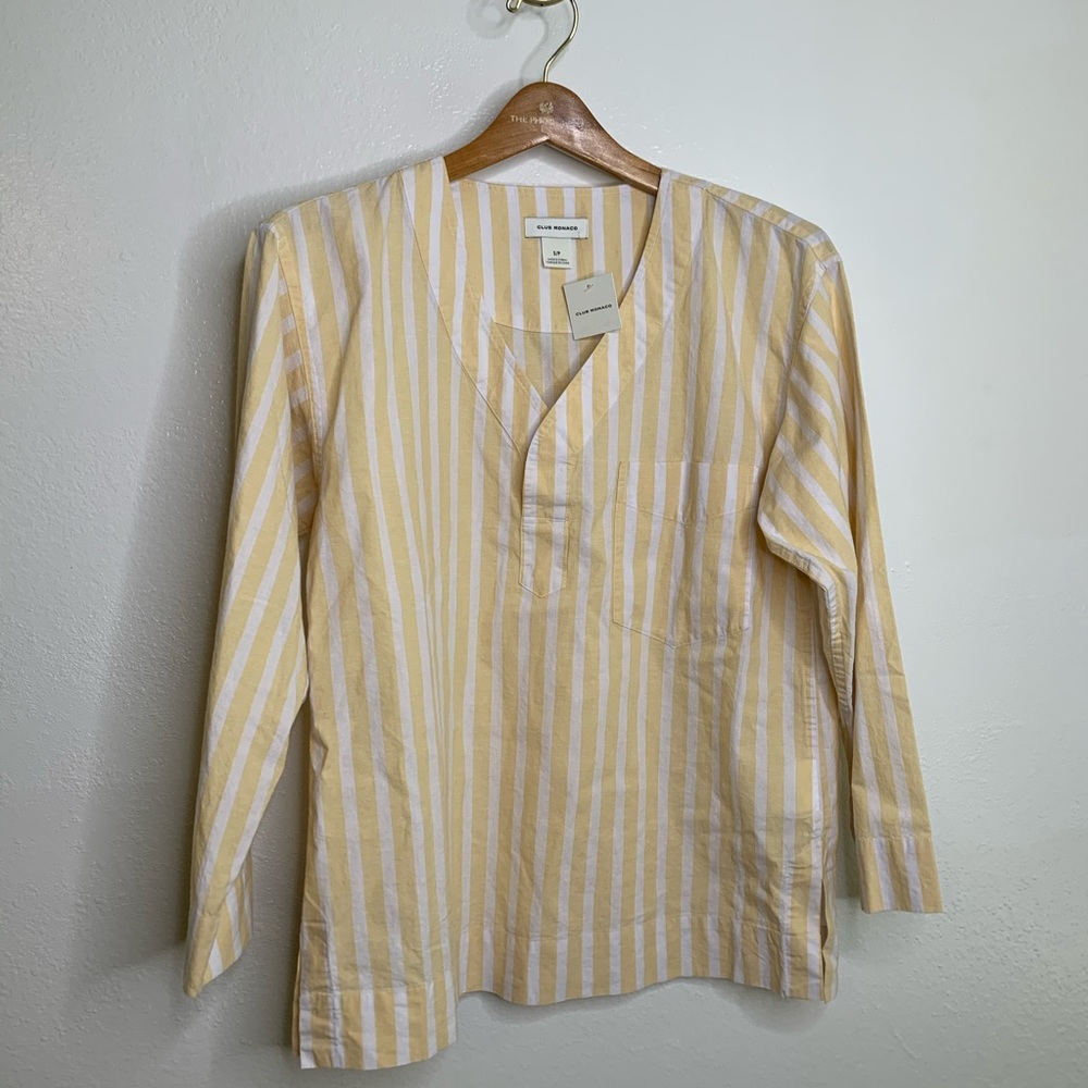 NWT Club Monaco Linen Cotton Striped Easy Popover Shirt S